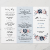 Dusty Blue Mauve Rose Wedding Tri-Fold Programm (Vorderseite)