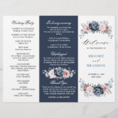 Dusty Blue Mauve Rose Wedding Tri-Fold Programm (Vorderseite)