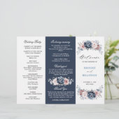 Dusty Blue Mauve Rose Wedding Tri-Fold Programm (Stehend Vorderseite)