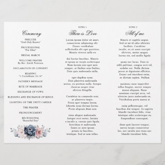 Dusty Blue Mauve Rose Wedding Tri-Fold Programm (Rückseite)