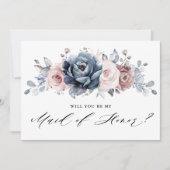 Dusty Blue Mauve Rose Werden Sie meine Trauzeugin Einladung (Vorderseite)