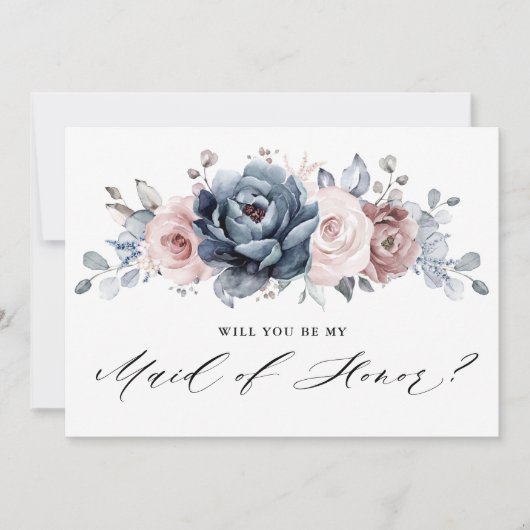 Dusty Blue Mauve Rose Werden Sie meine Trauzeugin Einladung (Vorderseite)