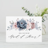 Dusty Blue Mauve Rose Werden Sie meine Trauzeugin Einladung (Stehend Vorderseite)