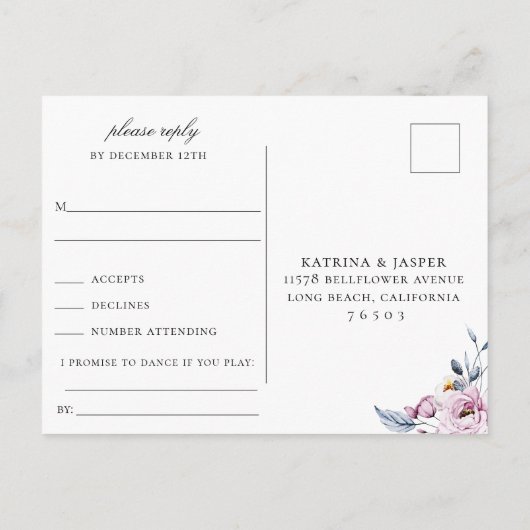 Dusty Blue Mauve UAWG Song Choice Einladungspostkarte (Rückseite)