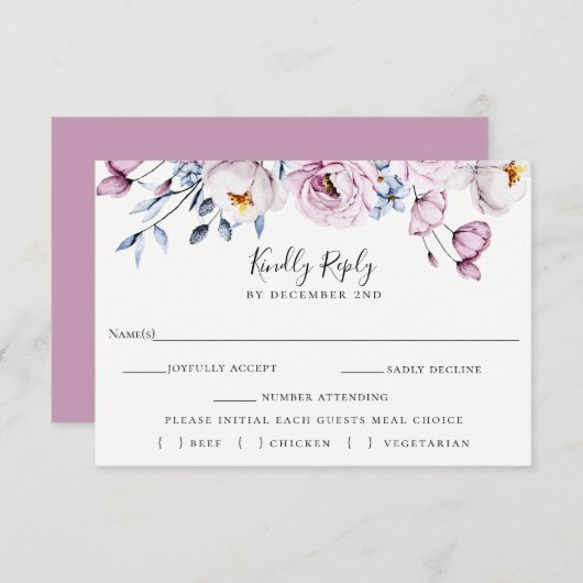 Dusty Blue Mauve Wedding RSVP Meal Choice Card (Vorne/Hinten)