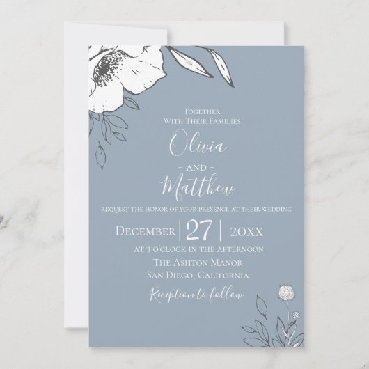 Dusty Blue Meadow Blume Hochzeit Einladung (Vorderseite)