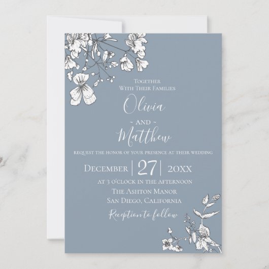 Dusty Blue Meadow Wedding Einladung (Vorderseite)