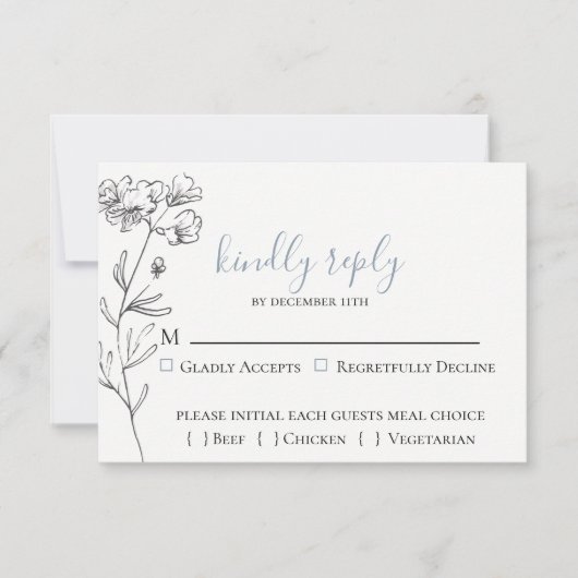 Dusty Blue Meadow Wedding RSVP Card Karte (Vorderseite)
