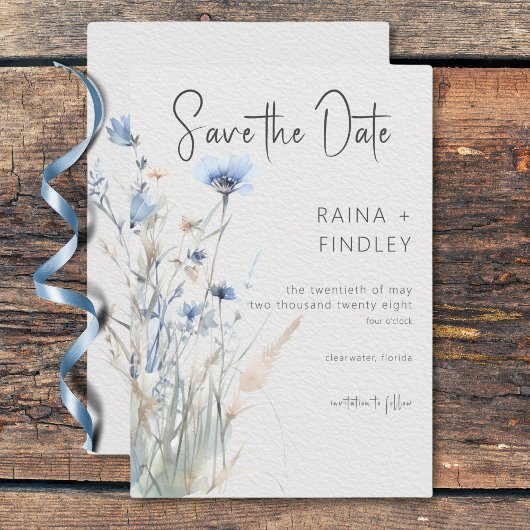 Dusty Blue Meadow Wildblumen Moderne Hochzeiten Save The Date