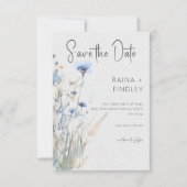 Dusty Blue Meadow Wildblumen Moderne Hochzeiten Save The Date (Vorderseite)
