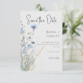 Dusty Blue Meadow Wildblumen Moderne Hochzeiten Save The Date (Stehend Vorderseite)
