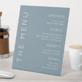 Dusty Blue Menu-Zeichen, Modern Menu-Zeichen Sockelschild (In Situ)