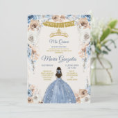 Dusty Blue Mexcian Girl Floral Sweet 16. Geburtsta Einladung (Stehend Vorderseite)