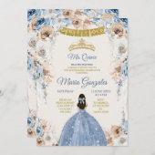 Dusty Blue Mexcian Girl Floral Sweet 16. Geburtsta Einladung (Vorne/Hinten)