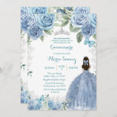 Dusty Blue Mexican Girl Charra Mis Quince Einladung (Vorne/Hinten)