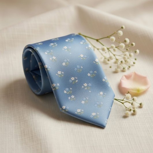 Dusty Blue Micro Floral Wedding Pattern Krawatte