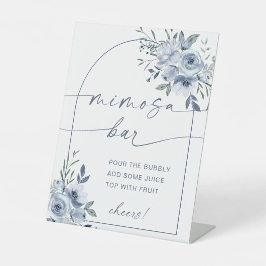 Dusty Blue Mimosa Bar Brautparty Sign Sockelschild (Vorderseite)