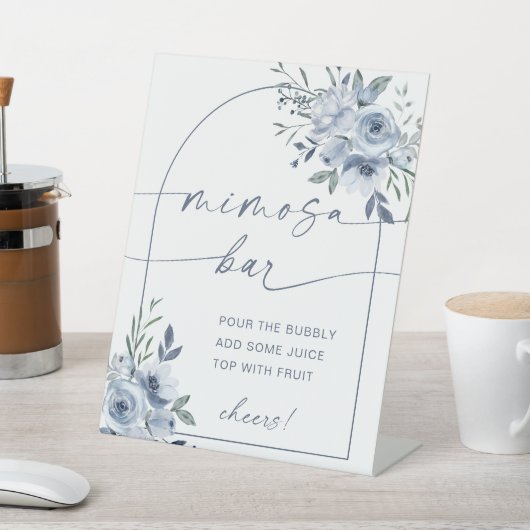 Dusty Blue Mimosa Bar Brautparty Sign Sockelschild (In SItu)