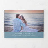 Dusty Blue Minimal 3 in 1 Foto Collage Wedding Dreifach Gefaltete Einladung (Cover)