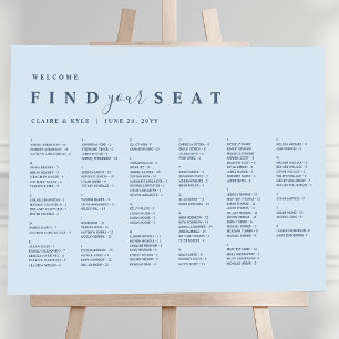 Dusty Blue Minimal Alphabetische Sitzkarte Poster