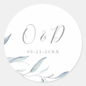 Dusty Blue Minimal botanische Grünpflanzen Monogra Runder Aufkleber (Vorderseite)