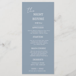 Dusty Blue Minimal Dinner The Night Before Menükarte