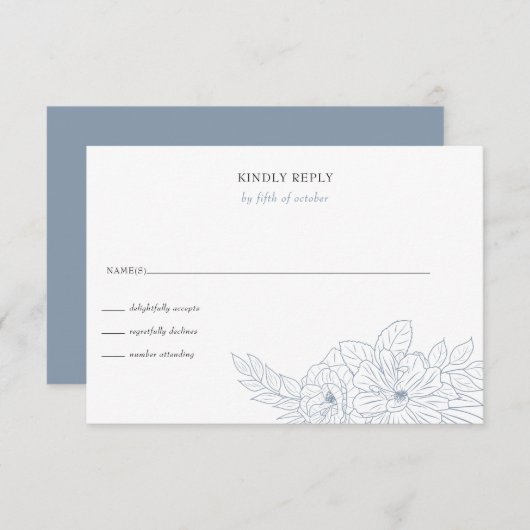 Dusty Blue Minimal Elegante Hochzeitsfeier RSVP Karte (Vorne/Hinten)