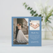 Dusty Blue Minimal Foto Hochzeit Danke-Card Einladung (Stehend Vorderseite)