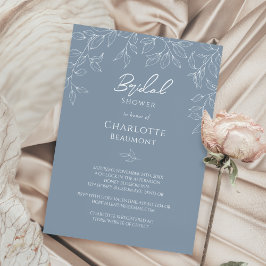 Dusty Blue Minimal Leaf Brautparty Einladung