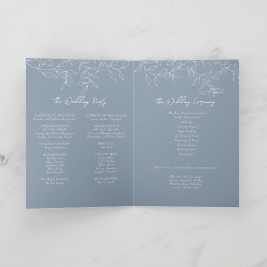 Dusty Blue Minimal Leaf Hochzeitsprogramm Programm (Innenseite)