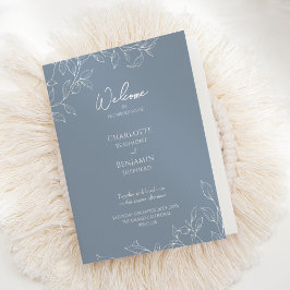 Dusty Blue Minimal Leaf Hochzeitsprogramm Programm