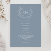 Dusty Blue Minimal Leaf Monogram Wedding Einladung