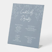 Dusty Blue Minimal Leaf Wedding Bar Drinks Zeichen Sockelschild (Vorderseite)