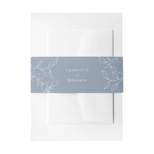 Dusty Blue Minimal Leaf Wedding Einladungsbanderole (Vorderseite Beispiel)