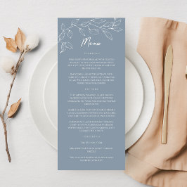 Dusty Blue Minimal Leaf Wedding Flat Menu Menükarte