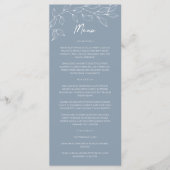 Dusty Blue Minimal Leaf Wedding Flat Menu Menükarte (Vorderseite)