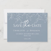 Dusty Blue Minimal Leaf Wedding Foto Save The Date (Vorderseite)