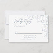 Dusty Blue Minimal Leaf Wedding RSVP Karte (Vorderseite)