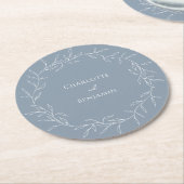 Dusty Blue Minimal Leaf Wedding Runder Pappuntersetzer (Angewinkelt)