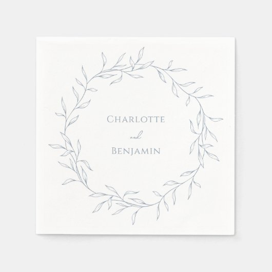 Dusty Blue Minimal Leaf Wedding Serviette (Vorderseite)