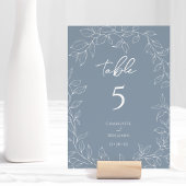 Dusty Blue Minimal Leaf Wedding Tischnummer