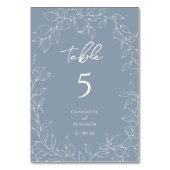 Dusty Blue Minimal Leaf Wedding Tischnummer (Rückseite)