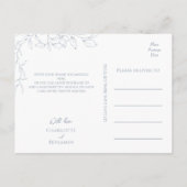 Dusty Blue Minimal Leaf Wedding Vielen Dank Postkarte (Rückseite)
