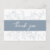 Dusty Blue Minimal Leaf Wedding Vielen Dank Postkarte (Vorderseite)