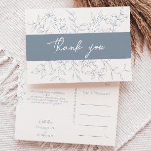 Dusty Blue Minimal Leaf Wedding Vielen Dank Postkarte