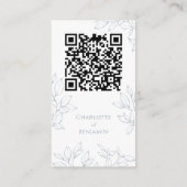 Dusty Blue Minimal Leaf Wedding Website QR Code Begleitkarte (Rückseite)