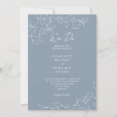 Dusty Blue Minimal Leaf Wedding Wir machen Foto Einladung (Vorderseite)