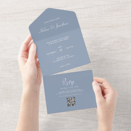 Dusty Blue Minimal Moderne Hochzeit All In One Einladung