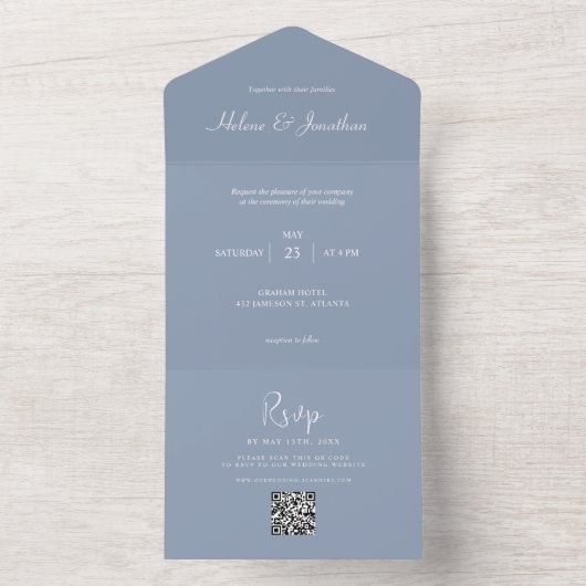 Dusty Blue Minimal Moderne Hochzeit All In One Einladung (Innen Boden)