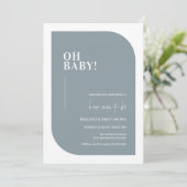 Dusty Blue Minimal Oh Baby Dusche Einladung (Stehend Vorderseite)